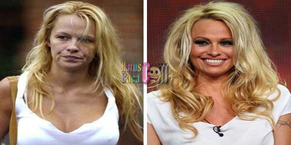 Muka Pamela Anderson Sebelum dan Sesudah Make Up
